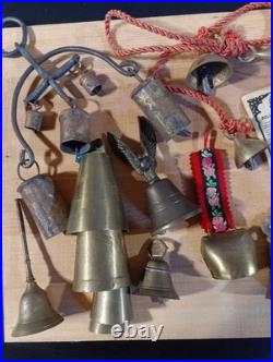 Vintage Brass Bells Bells of Sarna India inscribed designs Large Lot
