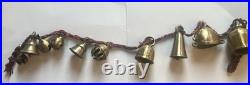 Vintage Brass Bells of Sarna India On Twisted Rope Set Of 10 Bells. 36 Long
