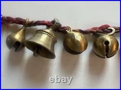 Vintage Brass Bells of Sarna India On Twisted Rope Set Of 10 Bells. 36 Long