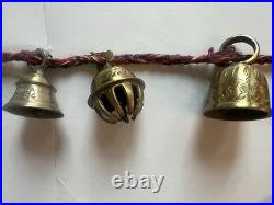 Vintage Brass Bells of Sarna India On Twisted Rope Set Of 10 Bells. 36 Long