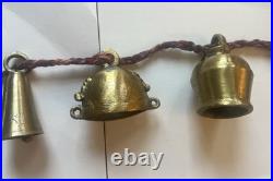Vintage Brass Bells of Sarna India On Twisted Rope Set Of 10 Bells. 36 Long