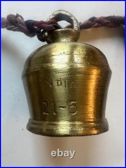Vintage Brass Bells of Sarna India On Twisted Rope Set Of 10 Bells. 36 Long