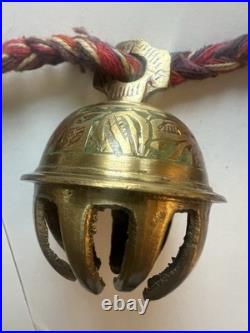 Vintage Brass Bells of Sarna India On Twisted Rope Set Of 10 Bells. 36 Long
