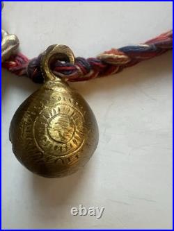 Vintage Brass Bells of Sarna India On Twisted Rope Set Of 10 Bells. 36 Long