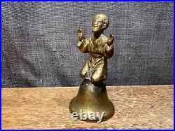 Vintage Brass/Bronze Hand Bell Kneeling Figure Prayer Spiritual Antique Unique