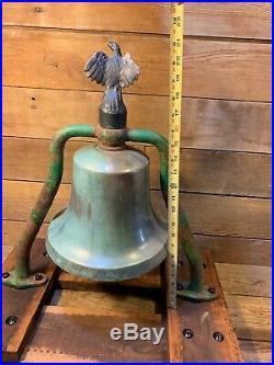 Vintage Brass Bronze Ship Bell With Yoke Boat Clapper Cast Iron Eagle US Navy