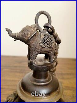 Vintage Brass / Bronze Tibet Buddhist Temple Bell With Chain & Elephant