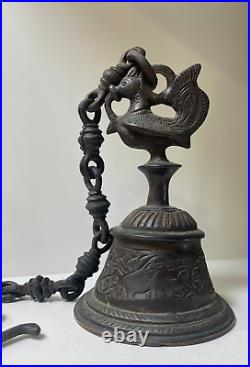 Vintage Brass / Bronze Tibet Buddhist Temple Bell With Chain, bird and elephants
