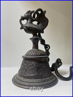 Vintage Brass / Bronze Tibet Buddhist Temple Bell With Chain, bird and elephants