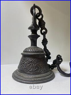 Vintage Brass / Bronze Tibet Buddhist Temple Bell With Chain, bird and elephants