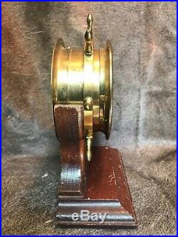 Vintage Brass Bulova Ships Bell Clock Withoriginal Key& Walnut Stand #686. Gremany