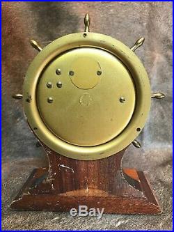 Vintage Brass Bulova Ships Bell Clock Withoriginal Key& Walnut Stand #686. Gremany