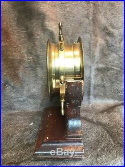 Vintage Brass Bulova Ships Bell Clock Withoriginal Key& Walnut Stand #686. Gremany