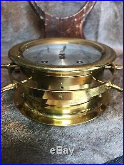 Vintage Brass Bulova Ships Bell Clock Withoriginal Key& Walnut Stand #686. Gremany