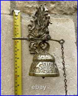 Vintage Brass Door Bell Clanger Pull Chain Ornate Wall Bracket Pub School