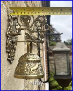 Vintage Brass Door Bell Clanger Pull Chain Ornate Wall Bracket Pub School