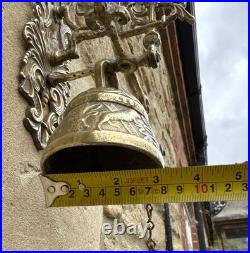 Vintage Brass Door Bell Clanger Pull Chain Ornate Wall Bracket Pub School