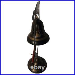 Vintage Brass Gong Bell with Decorative Stand and Wooden Striker Asian Design