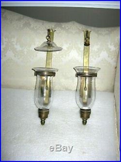 Vintage Brass Hurricane Sconces With Smoke Bell