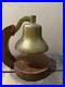 Vintage Brass Nautical Desk Bell with Wood Stand Maritime Ship Style 9 Tall