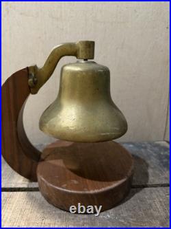 Vintage Brass Nautical Desk Bell with Wood Stand Maritime Ship Style 9 Tall