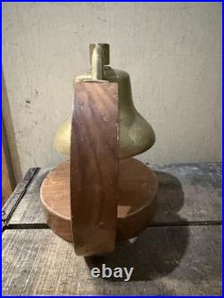 Vintage Brass Nautical Desk Bell with Wood Stand Maritime Ship Style 9 Tall