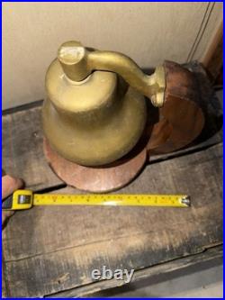 Vintage Brass Nautical Desk Bell with Wood Stand Maritime Ship Style 9 Tall