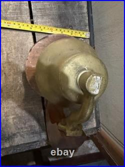 Vintage Brass Nautical Desk Bell with Wood Stand Maritime Ship Style 9 Tall