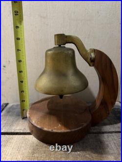 Vintage Brass Nautical Desk Bell with Wood Stand Maritime Ship Style 9 Tall