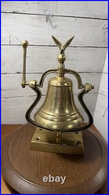 Vintage Brass Nautical Ship Bell /school Bell Eagle On Top Attached Wall Mount
