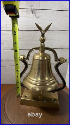 Vintage Brass Nautical Ship Bell /school Bell Eagle On Top Attached Wall Mount