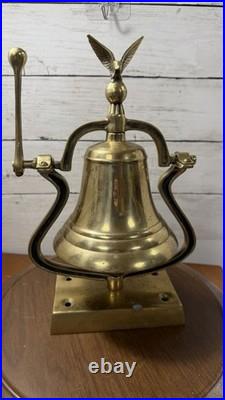 Vintage Brass Nautical Ship Bell /school Bell Eagle On Top Attached Wall Mount
