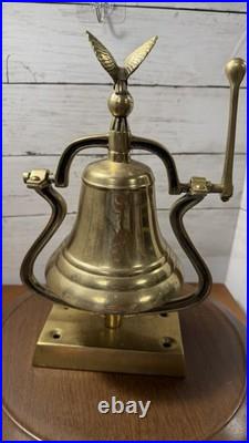 Vintage Brass Nautical Ship Bell /school Bell Eagle On Top Attached Wall Mount