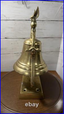 Vintage Brass Nautical Ship Bell /school Bell Eagle On Top Attached Wall Mount