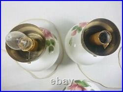 Vintage Brass Rose Porcelain Parlor Lamp Gone With The Wind GWTW Pair Working