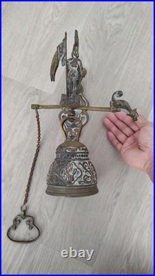 Vintage Brass Sculptures Arts Monastery Church Home Garden Wall Bell Deep Loud