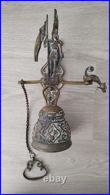 Vintage Brass Sculptures Arts Monastery Church Home Garden Wall Bell Deep Loud
