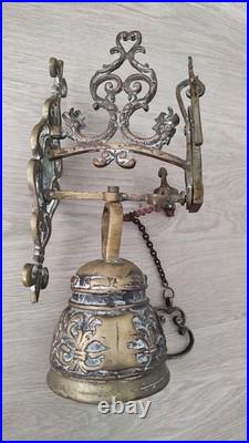 Vintage Brass Sculptures Arts Monastery Church Home Garden Wall Bell Deep Loud