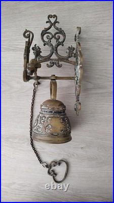 Vintage Brass Sculptures Arts Monastery Church Home Garden Wall Bell Deep Loud