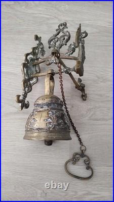 Vintage Brass Sculptures Arts Monastery Church Home Garden Wall Bell Deep Loud