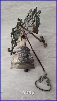 Vintage Brass Sculptures Arts Monastery Church Home Garden Wall Bell Deep Loud