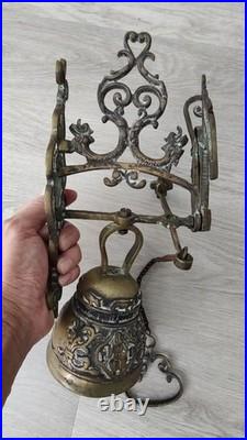 Vintage Brass Sculptures Arts Monastery Church Home Garden Wall Bell Deep Loud