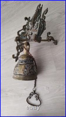 Vintage Brass Sculptures Arts Monastery Church Home Garden Wall Bell Deep Loud