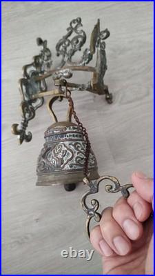 Vintage Brass Sculptures Arts Monastery Church Home Garden Wall Bell Deep Loud