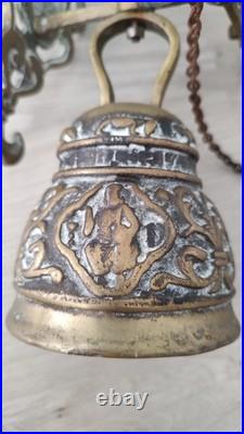 Vintage Brass Sculptures Arts Monastery Church Home Garden Wall Bell Deep Loud