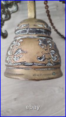 Vintage Brass Sculptures Arts Monastery Church Home Garden Wall Bell Deep Loud
