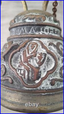 Vintage Brass Sculptures Arts Monastery Church Home Garden Wall Bell Deep Loud