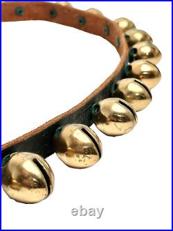 Vintage Brass Sleigh Bell Collar on Heavy Duty Leather Strap 36 Bells 78 Long