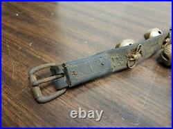 Vintage Brass Sleigh Bells 20 On Leather Strap 55 inches, no cracks