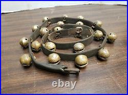 Vintage Brass Sleigh Bells 20 On Leather Strap 55 inches, no cracks